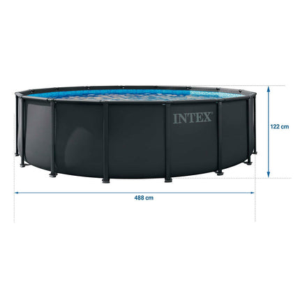 Rammebassin Ultra XTR 488 x 122 cm med sandfilterpumpe, filtersand, metalstige og afdækning – Intex