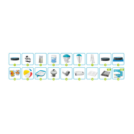 Rammebassin 488 x 122 cm familiesæt med sandfilterpumpe, stige, poolkemi og svømmevinger – Intex