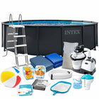 Rammebassin 488 x 122 cm familiesæt med sandfilterpumpe, stige, poolkemi og svømmevinger – Intex