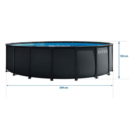 Rammebassin 549 x 132 cm med sandfilterpumpe, metalstige, bundlag og afdækning – Intex