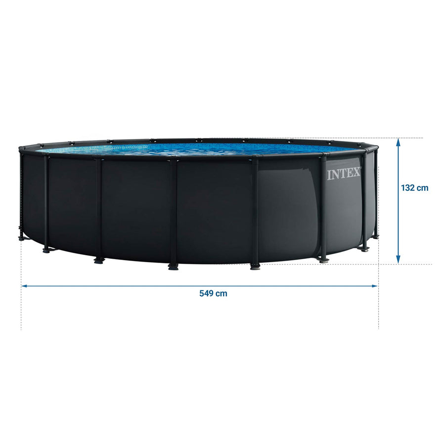 Rammebassin 549 x 132 cm i grå, familiesæt med sandfilterpumpe, poolkemi og svømmevinger – Intex