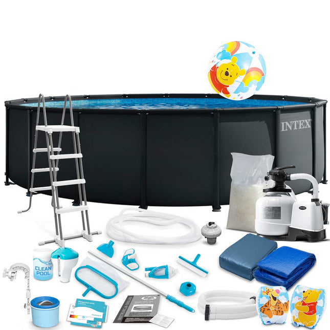 Rammebassin 549 x 132 cm megasæt med sandfilterpumpe, poolkemi, poolstøvsuger og rengøringssæt – Intex