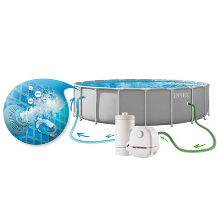 Rammebassin 610 x 132 cm med filterpumpe, metalstige, bundlag og afdækning – Intex