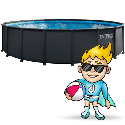 Rammebassin Ultra XTR 610 x 122 cm med sandfilterpumpe, metalstige, bundlag og afdækning – Intex