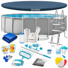 Rammebassin 610 x 132 cm med filterpumpe, stige, overtræk, rensesæt og poolstøvsuger – 21-i-1-sæt – Intex
