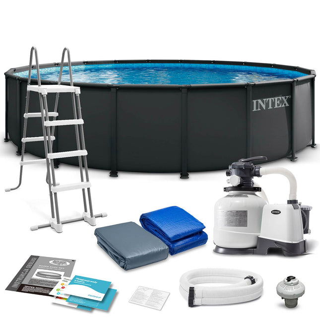 Rammebassin Ultra XTR 732 x 132 cm med sandfilterpumpe, metalstige, bundlag og afdækning – Intex