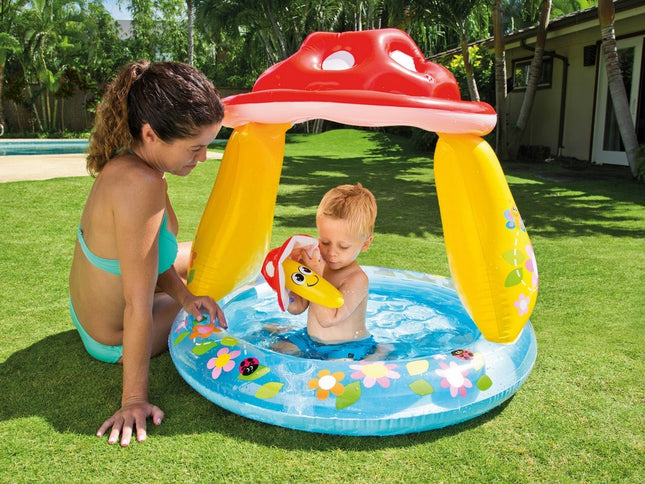 Paddehat børnebassin 102 x 89 cm - Oppustelig pool til småbørn med solbeskyttelse
