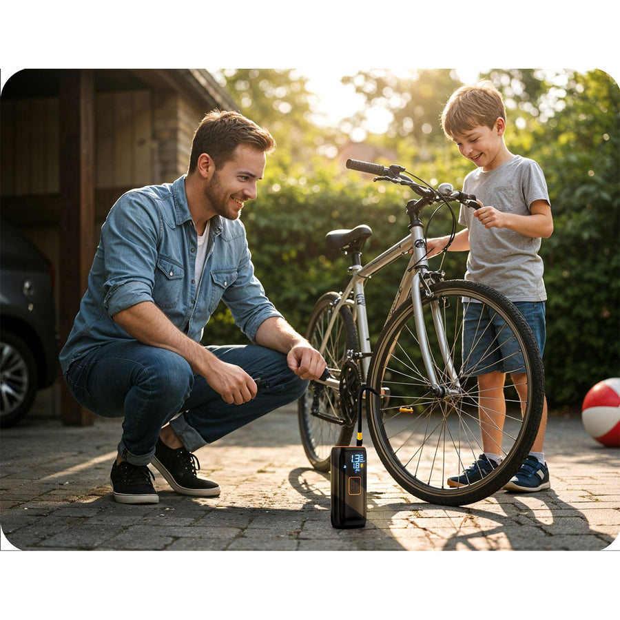 <strong>Trådløs mini elektrisk kompressor til cykler, biler og motorcykler - perfekt til dækopumpning og nødsituationer</strong>