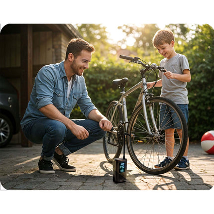 Kompakt trådløs elektrisk minikompressor til dæk og bolde - ideel til cykler, biler og motorcykler