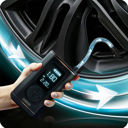 Kompakt trådløs elektrisk minikompressor til dæk og bolde - ideel til cykler, biler og motorcykler