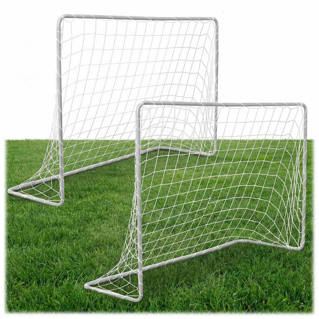 Fodboldmål til børn 183 x 122 x 61 cm – sæt med 2 stk. med stålstel, PE-net og jordpløkke