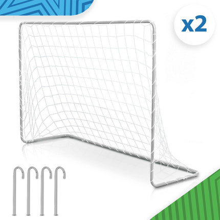 Fodboldmål til børn 183 x 122 x 61 cm – sæt med 2 stk. med stålstel, PE-net og jordpløkke