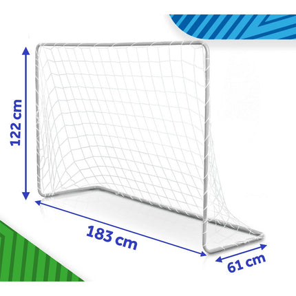 Fodboldmål til børn 183 x 122 x 61 cm – sæt med 2 stk. med stålstel, PE-net og jordpløkke