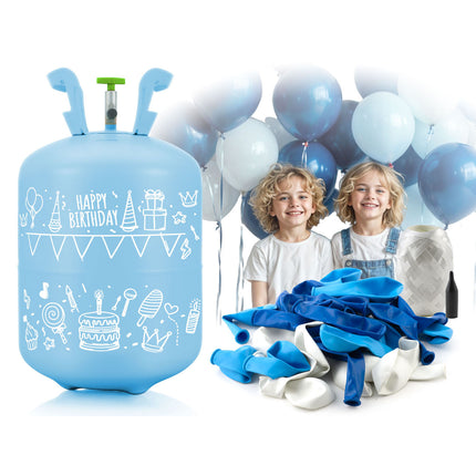Heliumtank 0,20 m3 med 30 balloner og bånd til festlige anledninger