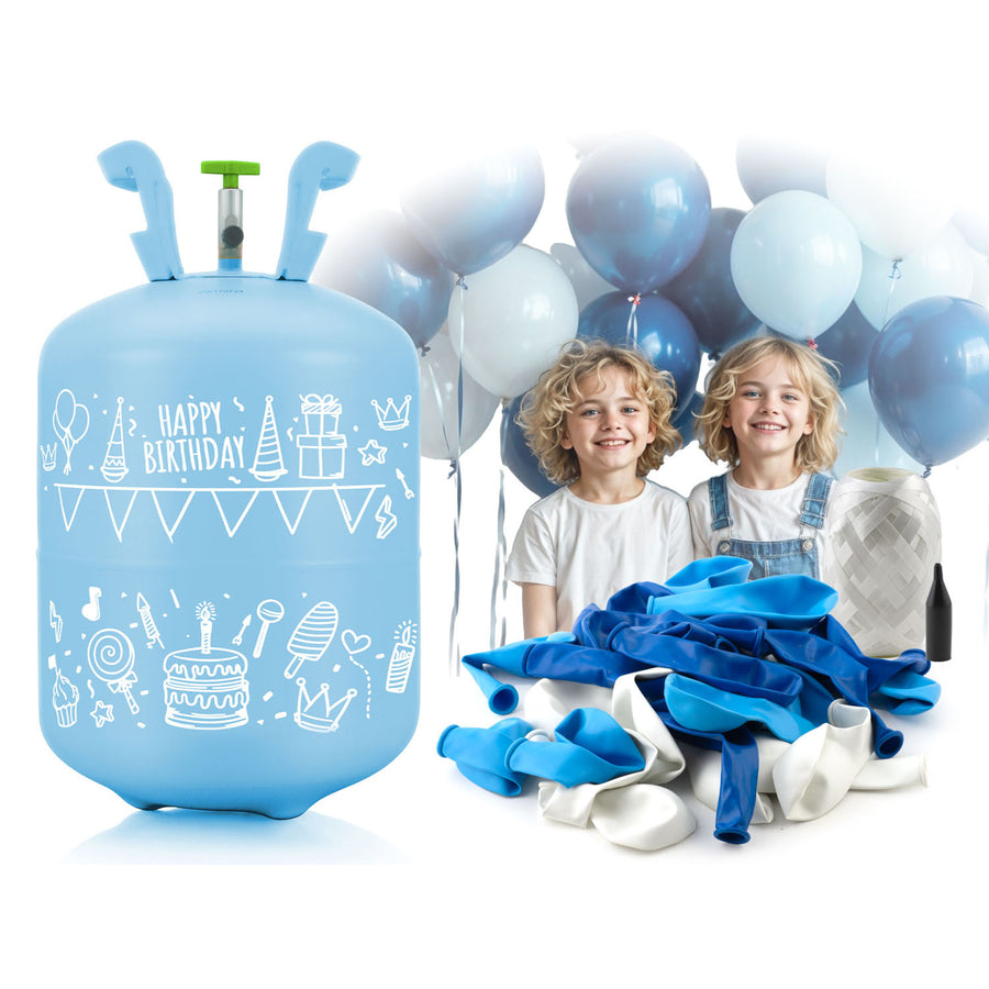 Heliumtank 0,20 m3 med 30 balloner og bånd til festlige anledninger