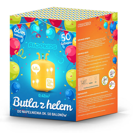 Heliumtank med 50 farverige balloner og bånd - perfekt til festlige anledninger