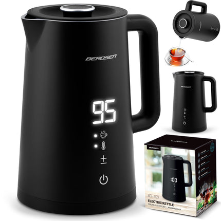 Elkedel med temperaturindstillinger og berøringspanel - 1,7 liter, sort rustfrit stål