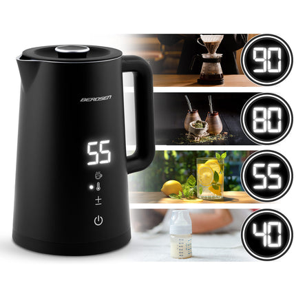 Elkedel med temperaturindstillinger og berøringspanel - 1,7 liter, sort rustfrit stål