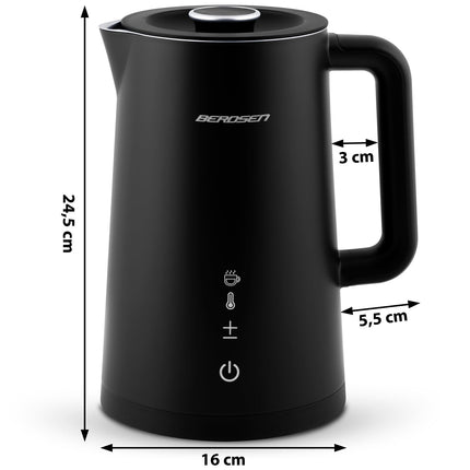 Elkedel med temperaturindstillinger og berøringspanel - 1,7 liter, sort rustfrit stål