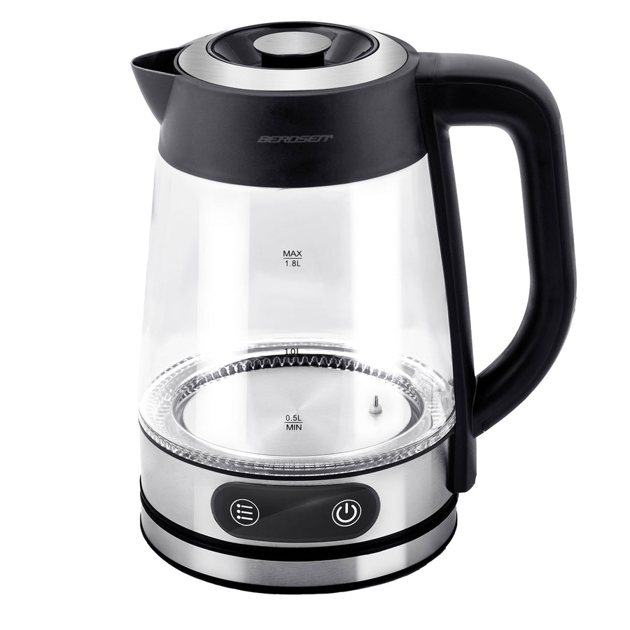 Elkedel i glas 1,8 l, op til 2200 W med temperaturregulering, berøringsdisplay og LED-lys