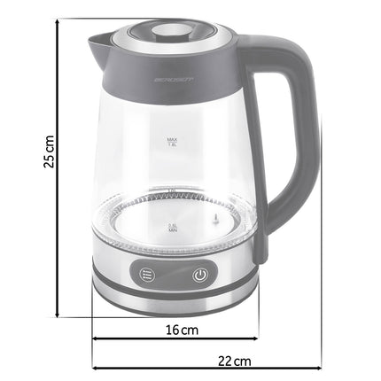Elkedel i glas 1,8 l, op til 2200 W med temperaturregulering, berøringsdisplay og LED-lys