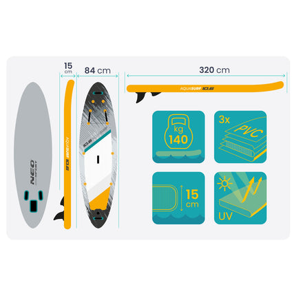 SUP-board til sjov og afslapning på vandet - 320 cm, komplet sæt med pagaj, pumpe og rygsæk