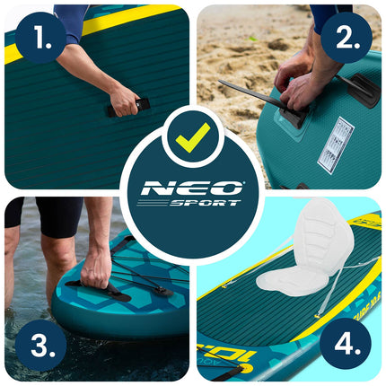 Oppusteligt SUP-board 320 x 84 x 15 cm med pagaj, pumpe, leash og rygsæk – mørkeblå/gul