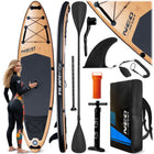 Oppusteligt SUP-board 320 x 84 x 15 cm med pagaj, pumpe, leash og rygsæk – træmønster