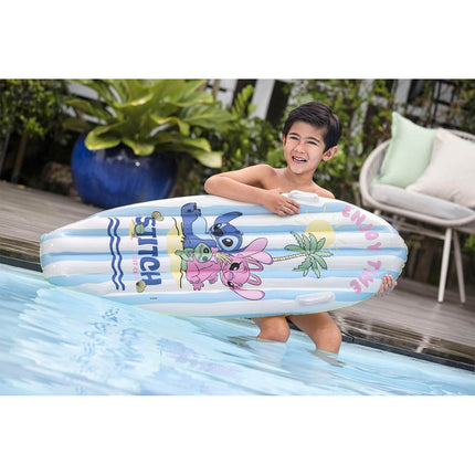Oppusteligt svømmebræt Lilo & Stitch 114 x 46 cm med to håndtag og reparationslap – Bestway