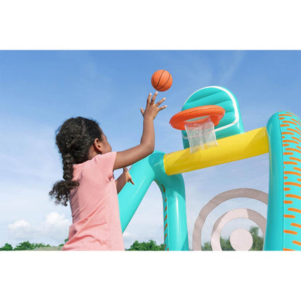 Oppusteligt 3-i-1 havespil med basketball, fodbold og kastespil 127 x 109 x 178 cm – Bestway
