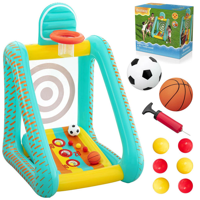 Oppusteligt 3-i-1 havespil med basketball, fodbold og kastespil 127 x 109 x 178 cm – Bestway