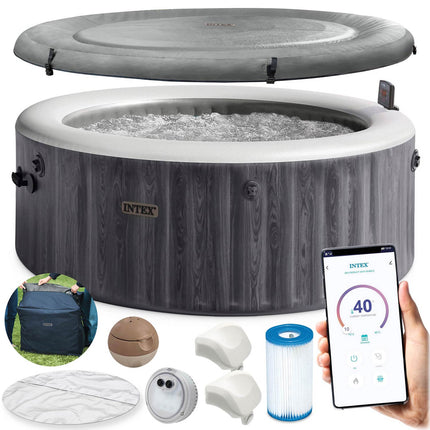 Oppusteligt spabad til 4 personer 196 x 71 cm med hydromassage, app-styring og LED-lys – Intex