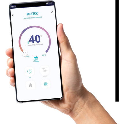 Oppusteligt spabad til 4 personer 196 x 71 cm med hydromassage, app-styring og LED-lys – Intex