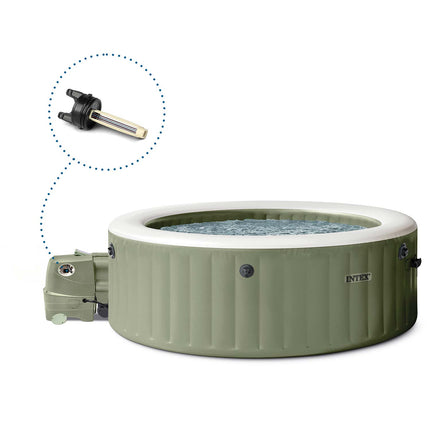 Oppusteligt spabad til 6 personer 216 x 71 cm med hydromassage, 140 dyser, låg og gulvmåtte – Intex