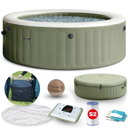 Oppusteligt spabad til 6 personer 216 x 71 cm med hydromassage, 140 dyser, låg og gulvmåtte – Intex