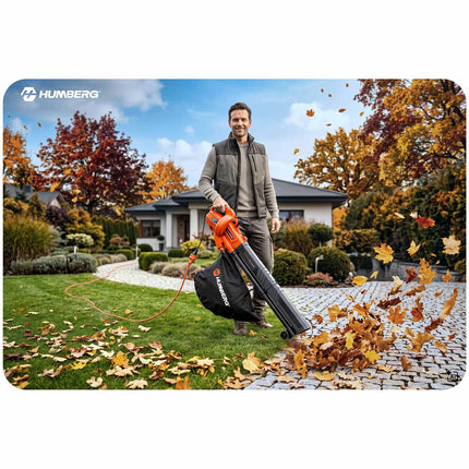 Elektrisk løvblæser og løvsuger 3-i-1 3000 W med neddeler, 40 l pose og skulderrem – orange