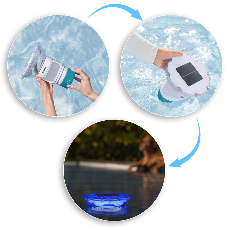 Flydende klordoser til pool med solcelledrevet LED-lys og 9 lystilstande – Bestway