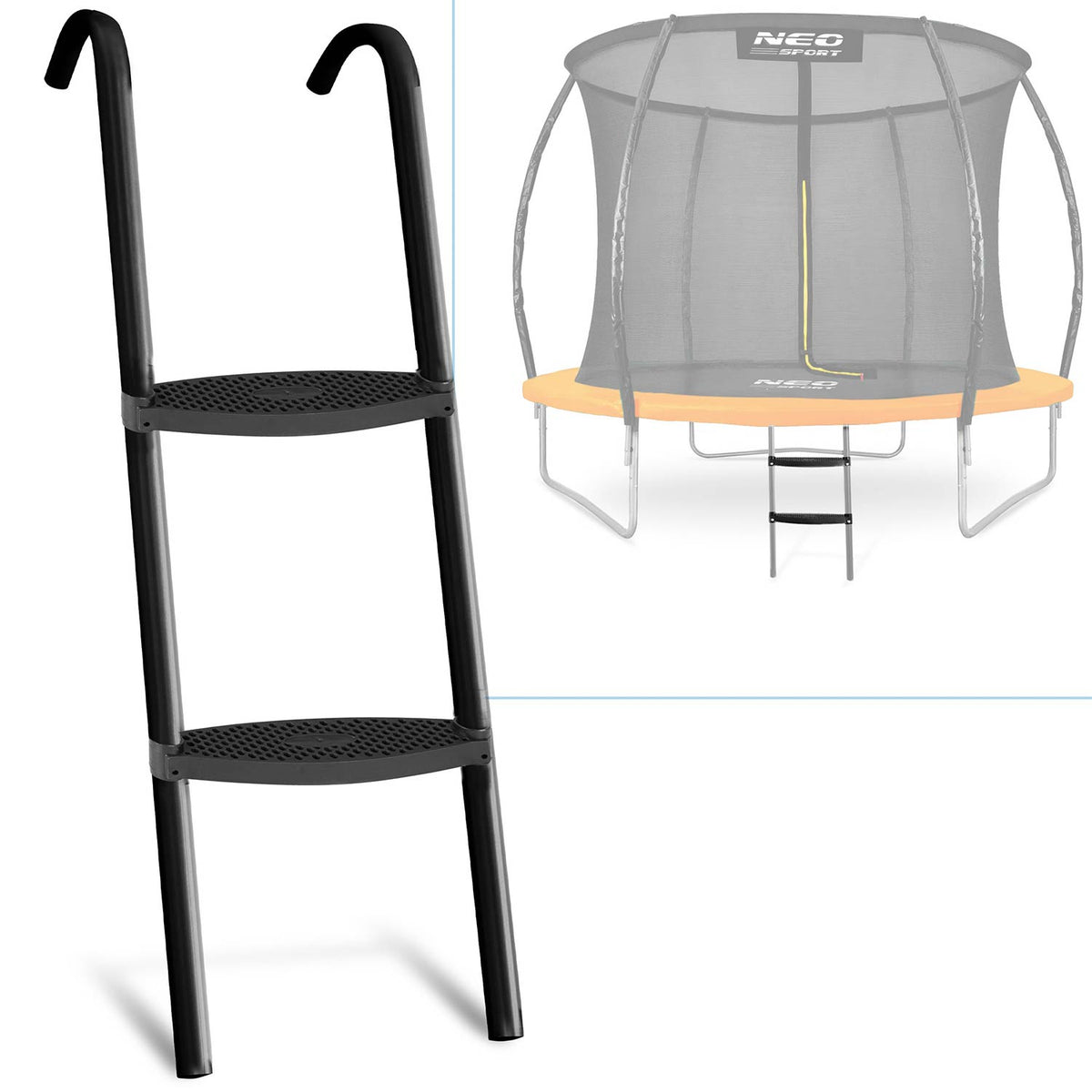 Stige med 2 trin til havetrampolin 183–252 cm (6–8 ft) – stål og plast, sort