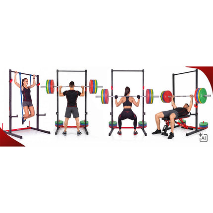 Half rack med pull-up-stang, vægtstangsholdere og sikkerhedsbjælker – op til 300 kg