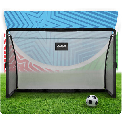 Stort fodboldmål 180 x 120 x 60 cm med stålstel, sort betræk og hurtigkoblinger