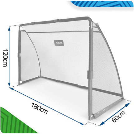 Stort fodboldmål 180 x 120 x 60 cm med stålstel, sort betræk og hurtigkoblinger