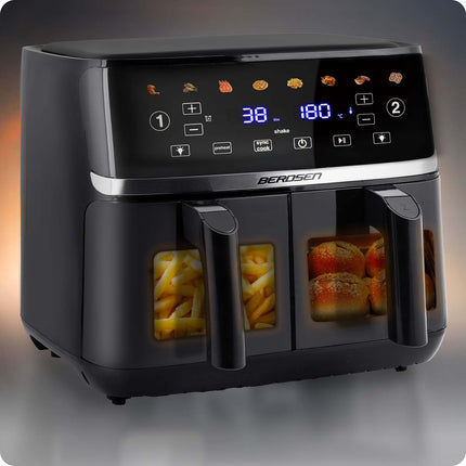 Dobbeltkammer Airfryer 10,2 l - Sund frituregryde med 8 programmer og touchskærm