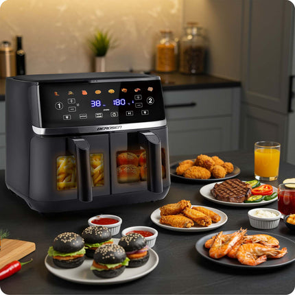 Dobbeltkammer Airfryer 10,2 l - Sund frituregryde med 8 programmer og touchskærm