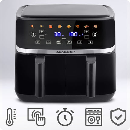 Dobbeltkammer Airfryer 10,2 l - Sund frituregryde med 8 programmer og touchskærm