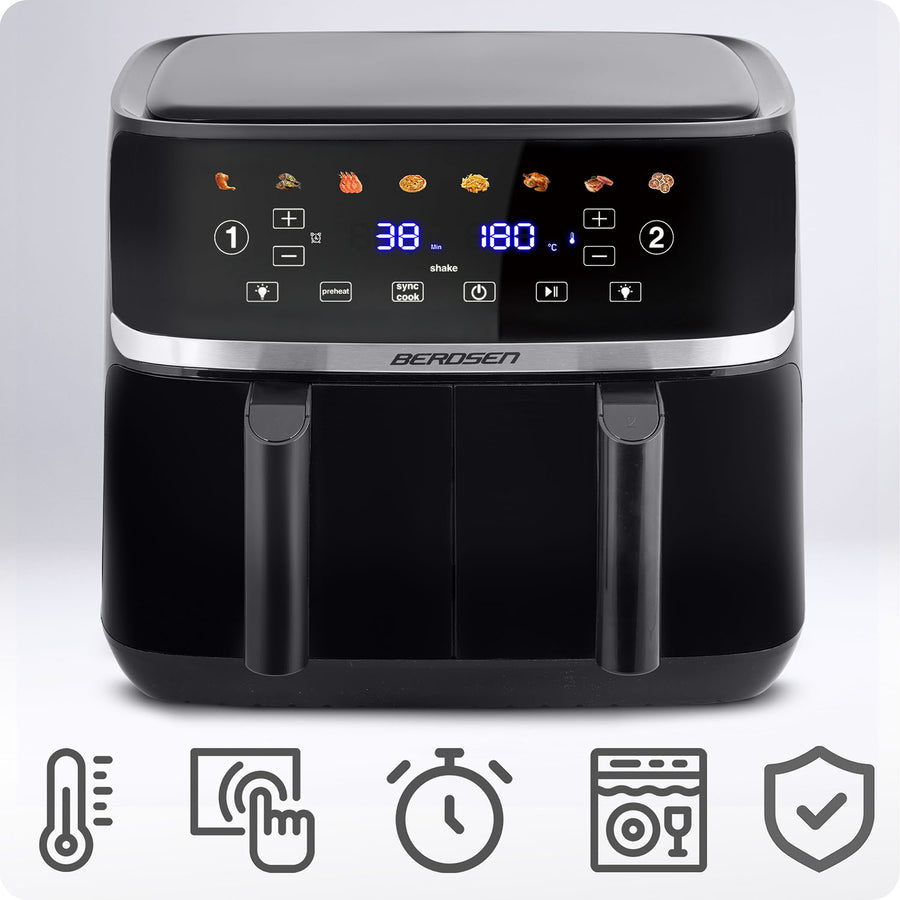 Dobbeltkammer Airfryer 10,2 l - Sund frituregryde med 8 programmer og touchskærm