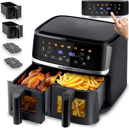 Dobbeltkammer Airfryer 10,2 l - Sund frituregryde med 8 programmer og touchskærm