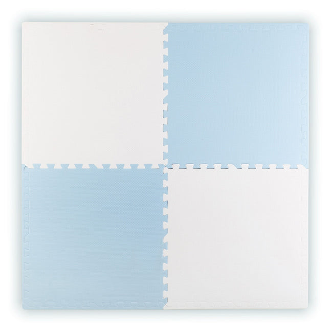 Skummåtte til leg og kravling - 4 dele i blå og hvid, 60x60 cm