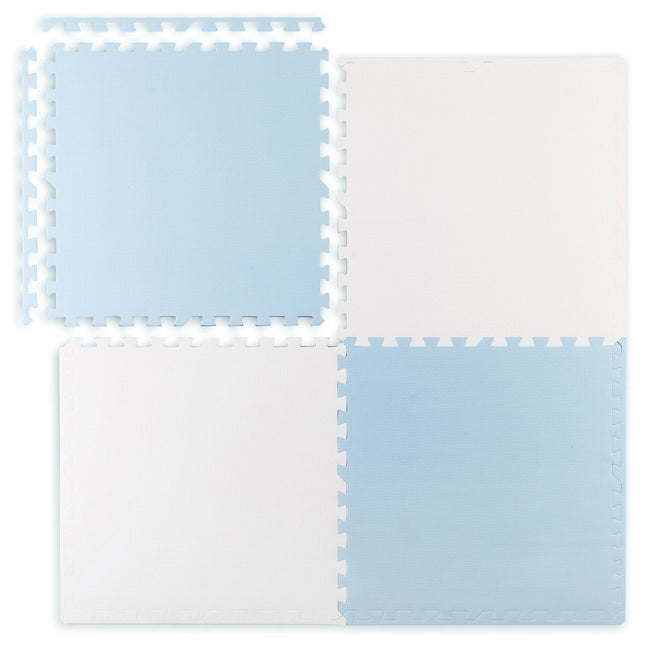 Skummåtte til leg og kravling - 4 dele i blå og hvid, 60x60 cm