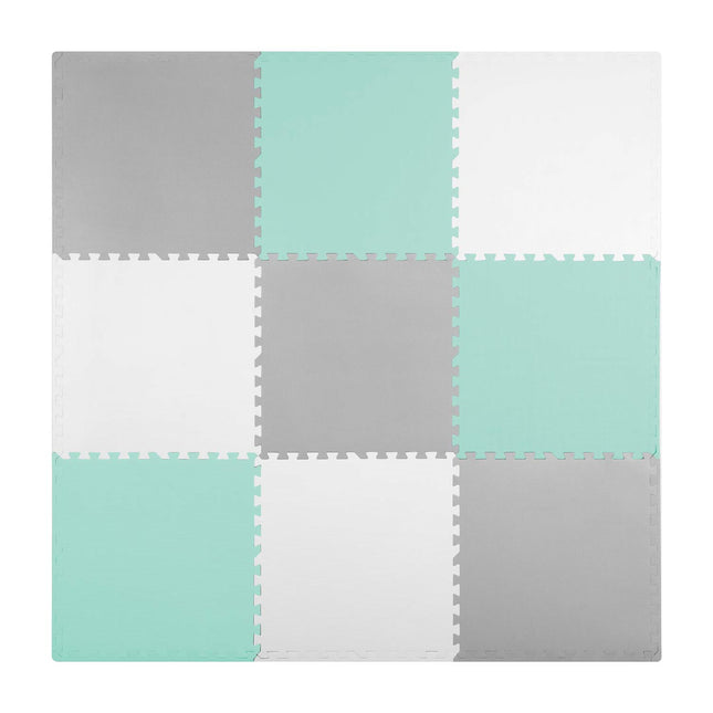 Skummåtte til børn 180x180 cm - Puslespilsmåtte i grå og turkis til leg og læring