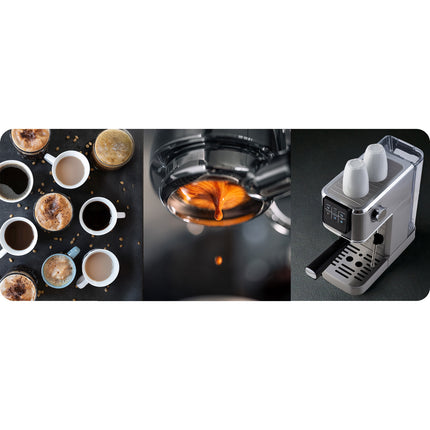 Espressomaskine med 20 bar tryk og mælkeskummer til hjemmebaristaer